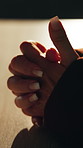 Hands, stress and anxiety at interrogation room for investigation with worry, crime and justice. Person, criminal or suspect with fingers, fidget and nervous for crisis in custody for misdemeanor