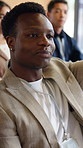 Question, hands raised and conference with business man in workshop for seminar, faq session and feedback. Tradeshow, discussion and answer with people at convention for event, meeting and crowd