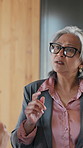 Business, woman and talking at seminar event for networking, interaction and finance upskill. Mature person, discussion and tablet at workshop for financial venture, talent acquisition and tradeshow
