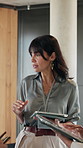 Business, guidance or woman at conference with tablet, discussion or feedback at workshop. Collaboration, meeting or mature employee with tech, b2b opportunity or growth advice at corporate event.