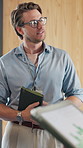 Businessman, discussion and networking at convention with meeting, career growth tips and trade show. People, talk and notebook at conference event with expo feedback, seminar and workshop review.
