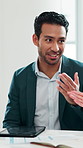 Happy, businessman and meeting with applause for congratulations, promotion or bonus in office. Man, employee or thank you with team clapping for achievement, business success or accomplishment