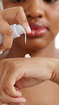 Cream, skincare and hands with black woman in studio for beauty cosmetics, dermatology or self care. Lotion, glow and grooming with person on white background for hydration, collagen and moisturizer