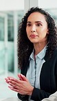 Business, woman and explain in office with meeting, advice and idea proposal for financial audit. Accountant, person and talk in workplace with team, planning or feedback for company risk management.