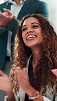 Investor, business and woman in meeting, applause for celebration and profit increase. People, financial advisor and employee in office, clapping and success for investment deal and support for b2b