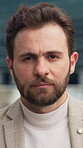 Serious, face and businessman with ambition in city, wealth manager and confident for career growth. Outdoor, portrait and person with pride for investment opportunity and financial advisor in USA