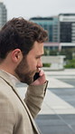 Phone call, walking and businessman in city with communication, contact or networking for finance deal. Cellphone, commuting and male financial manager on mobile discussion for company investment.