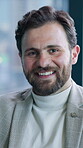 Marketing, face or man in agency with smile, pride or ambition in advertisement industry. Confidence, happy or creative director in office with portrait, about us or experience in brand development.