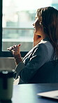 Back, woman and phone call with chat in office for communication, contact client and negotiation. Business person, tech and conversation for feedback, schedule update and proposal or networking