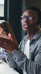 Consulting, headset and support with man in call center for feedback, help or review as virtual assistant. Communication, customer service and explain with employee in office for problem solving