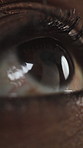 Closeup, eye and woman with sight, iris and optometry with clear vision, mascara and cosmetics. Aesthetic, retina and person with wellness, health and contact lens with optical care and microblading