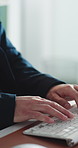 Man, lawyer and computer with typing at office for solution, insight or proposal for legal advice services. People, attorney and advisor with pc, notes and feedback for case at corporate law firm