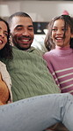 Hug, parents or daughter in home with happiness, childcare or healthy relationship on weekend break. Love, people or child with embrace, positive moment or family connection in emotional development.