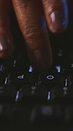 Hands, keyboard or typing at night for cybersecurity, web development or coding project in office. Woman, programmer or tech closeup in agency for update deadline, software engineering or programming
