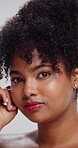Hands, skincare and face of woman in studio for dermatology, self care and collagen. Glow cosmetics, hydration and cosmetology with female person on white background for clear skin and shine