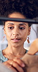Rack, fashion and woman with clothes in shop choosing outfit at luxury boutique in mall. Happy, options and female person with style for fabric on rail with discount or sale in retail store. 