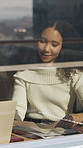 Woman, meeting and document in office with window, idea proposal and discussion for brand management. Person, conversation and planning in business with press release, public relations and paperwork.