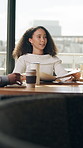 Woman, documents or meeting with team for planning, strategy or company ideas in office. Female person, window or business discussion with group brief for project proposal or development in workplace