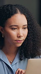 Review, business or woman with laptop in office, market research or investment opportunity proposal. Typing, planning or employee with pc for financial recommendation email, forecasting or reading