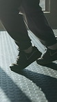 Boxer, shoes and footwork drills at gym for sparring, balance improvement and self defense. Combat sport, athlete and feet movement at health club for fight preparation, fitness agility and stability