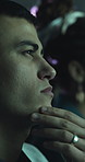 Listening, thinking and man at conference, audience for financial planning or career development. Crowd, problem solving or person in workshop, trading seminar or international event for economy info