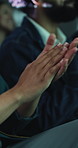 Applause, hands or business people with praise for seminar, corporate training or crowd appreciation. Clap, person or audience with support in dark conference room, development workshop or trade show