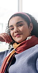 Face, remote work and woman in home with laptop, smile and magazine editor with series. Portrait, freelancer and person with computer in living room for style article, typing and creative research