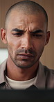 Laptop, reading or confused businessman in office with glitch, copywriting error or research problem. Computer, doubt and serious person in workplace for mistake, proofreading article or check blog