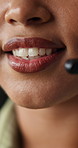Person, mouth and consultant with mic in call center for customer service or online advice. Closeup, employee or lips of agent talking with recommendation for virtual assistance, help or web support