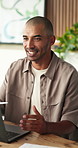 Business, laptop or man talk in meeting for social media marketing, analysis or idea proposal. Computer, discussion or person in office for advertising solution, engagement traffic or data planning
