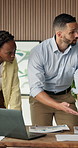 Business, people and talking with document in meeting for planning, finance advice and budget report. Team, discussion or paperwork with feedback, financial audit and information for funding proposal