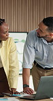 Business, people and talk with laptop in meeting for planning, finance advice and budget report. Team, discussion and pc with financial document, audit information and feedback on investment proposal