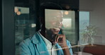 Happy, businesswoman and ideas in cafe, window and brand manager with creative decision and thinking. Glass, reflection and person with marketing choice, remote work and planning for project in shop