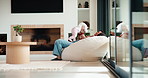 Baby, mother and playing on sofa in home together for bonding, development or family support. Happy, love and security of toddler with single parent woman in apartment living room for growth