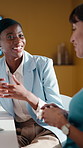 Woman, employees or meeting with business discussion for corporate proposal or growth in office. Happy, female people or colleagues talking with smile for collaboration, ideas or sharing work advice