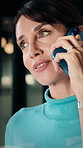 Night, business or happy woman with phone call by window, negotiation or terms for company acquisition. Consulting, late or mature investor with mobile for deal discussion, settlement cost or office