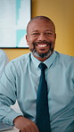 Face, laughing and business man in meeting, investment expert and confidence for forecasting career. Portrait, pride and mature analyst with economic data for financial planning, happy and office
