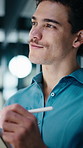 Thinking, night and businessman on tablet with stylus for finance review, proposal and research. Financial advisor, office and person on digital tech for deadline, budget planning and investment