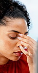 Frustrated, woman and headache with laptop for financial crisis, loss or bad news for failure in office. Business person, upset or stress with tech for mistake, bankruptcy or debt at workplace