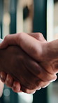 People, realtor and handshake for business agreement, partnership or investment deal. Welcome, introduction or commercial agent with shaking hands for client in meeting, discussion or negotiation