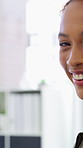 Face, woman or typing on computer in office for bookkeeping, auditing experience or about us. Accountant, person or happy with tech at firm for financial reporting, payroll processing or career pride