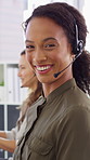 Call center, face or woman in office with computer, flare or investment advice in crm service. Coworking, smile or finance consultant in firm with mic, online banking or contact us with loan support.