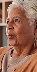 Breathing, thinking and senior woman in home for wellness, relax or mindfulness with peace. Reflection, elderly person or breathwork for zen, calm or stress relief with smile for retirement at house