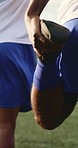 Legs, people and stretching for soccer, fitness or practice for running guide and exercise. Athlete, team and warm up for football tournament, agility and performance for game training on field
