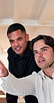 Headset, call center and business men in discussion at office with feedback for online consultation. Mic, advice and male technical support with manager for review on crm service in workplace.