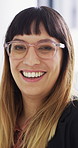 Face, smile and business woman in office for about us, branding manager and professional pride. Confidence, creative director and meeting with employee in media agency for advertising project