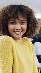 Face, creative and woman with smile in office for career pride, about us and journalist. Portrait, female person and laughing with job experience, copywriter consultant and coworking at media company