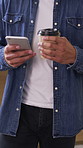 Coffee shop, phone and woman with customer with drink for service, online rating and loyalty program. Restaurant, happy and man on cellphone for cafe review, website and social media with beverage