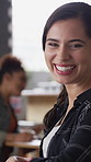 Laugh, relax and face of woman in coffee shop for weekend break, hospitality or customer service. Happy, consumer and portrait of female person in cafe or restaurant in morning with positive attitude