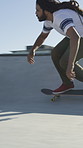 Man, ride and active with skateboard in city, training and athlete with skill development and hobby. Outdoor, skater and person with trick for extreme sport, performance and practice for competition